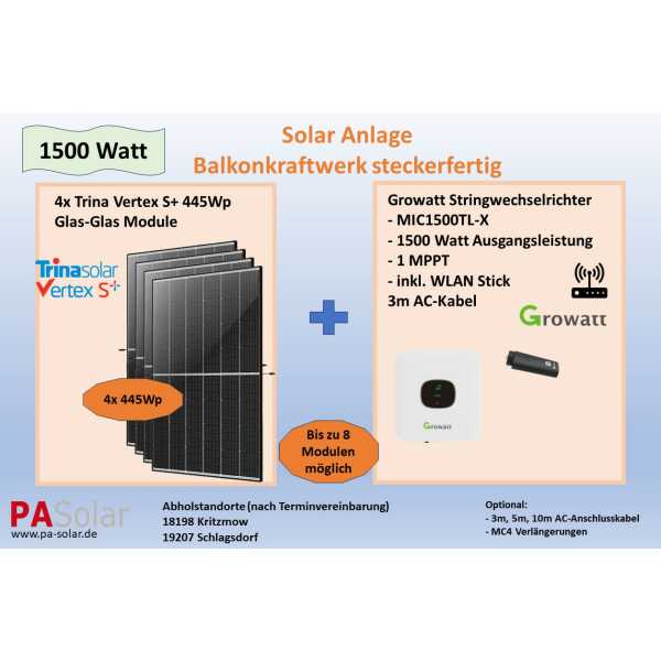 Solar Set 1500 Watt - Growatt MIC1500 mit 4x Solarmodul