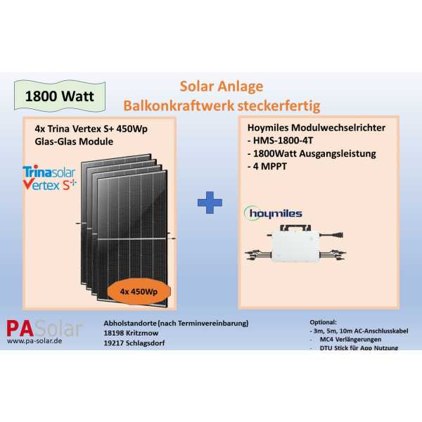 Solar Set 1800 Watt - Hoymiles HMS-1800 mit 4x Solarmodul