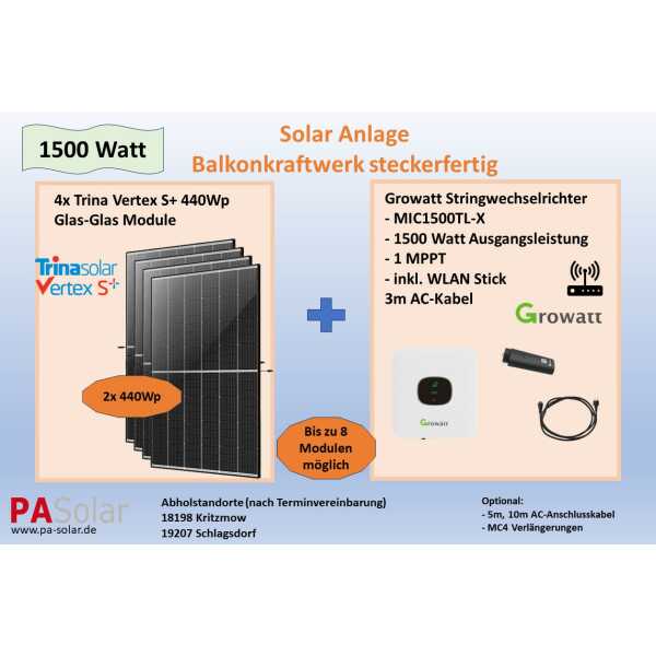 Solar Set 1500 Watt - Growatt MIC1500 mit 4x Solarmodul